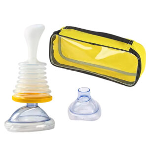 Kit anti-engasgamento por sucção com dispositivo manual, máscaras transparentes e bolsa amarela Kit anti-engasgamento por sucção com dispositivo manual, máscaras transparentes e bolsa amarela