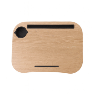 Mesa de colo com alça, almofada e suporte para caneca