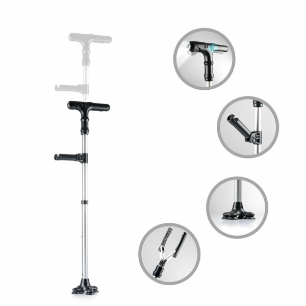 Bengala Extensível com LED e Alarme – Segurança e Apoio para Idosos Bengala extensível com LED, alarme e pega ergonómica para idosos