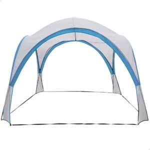 Toldo de praia Aktive azul montado, com bolsa de transporte e proteção solar