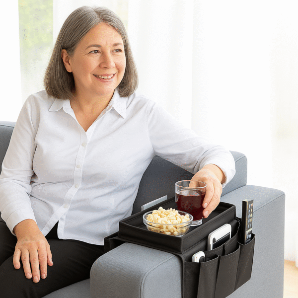 Bandeja Organizadora para Sofá InnovaGoods – Preta com Compartimentos Bandeja organizadora para sofá InnovaGoods preta com compartimentos e tabuleiro