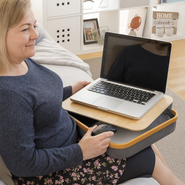 Mesa de Colo Ergonómica com Bandeja para Portátil Mesa de colo ergonómica com almofada e bandeja de armazenamento para portátil