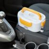 Lancheira elétrica para carro 1,05 L amarela e branca, ideal para aquecer refeições