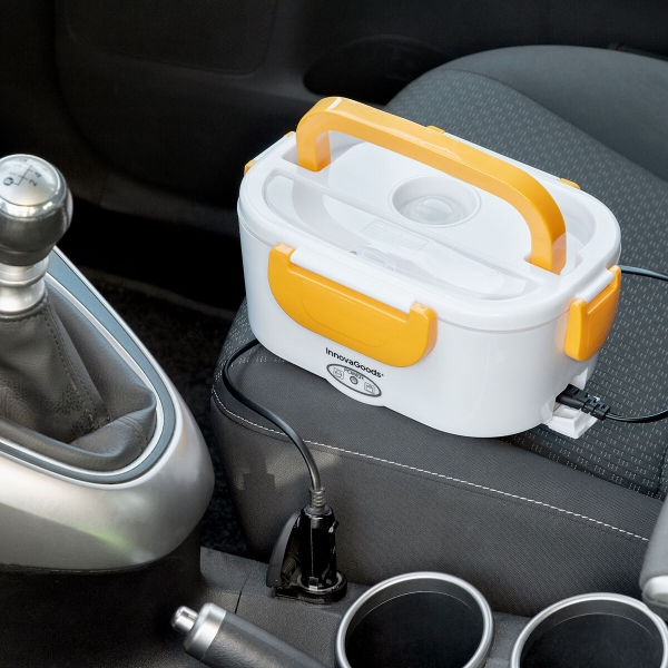 Lancheira Elétrica para Carro 1,05 L – Aquecimento Rápido e Prático Lancheira elétrica para carro 1,05 L amarela e branca, ideal para aquecer refeições