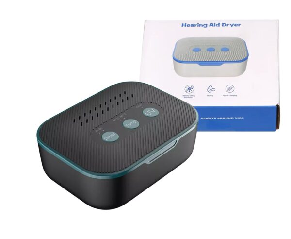 Kit do secador digital GLOVEVE com embalagem e acessórios para aparelhos auditivos