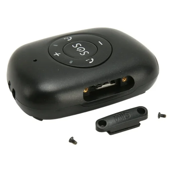 Localizador GPS 4G com botão SOS para idosos — vista lateral com porta de carregamento