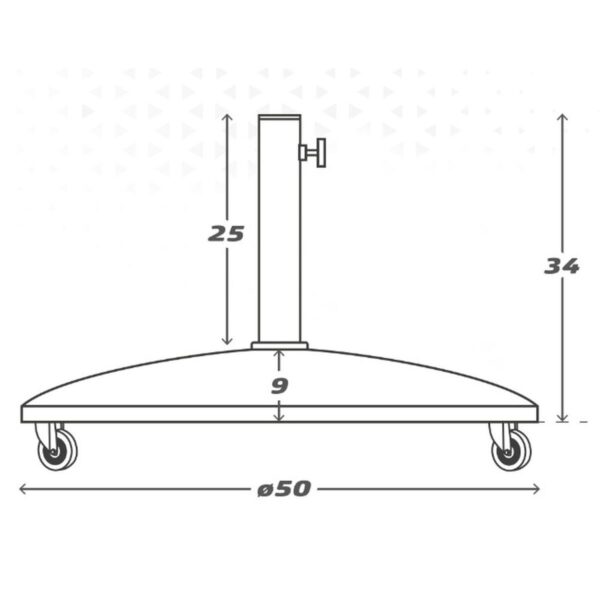 Medidas da Base de Guarda-Sol com Rodas – Desenho Técnico Desenho técnico com medidas da base para guarda-sol com rodas