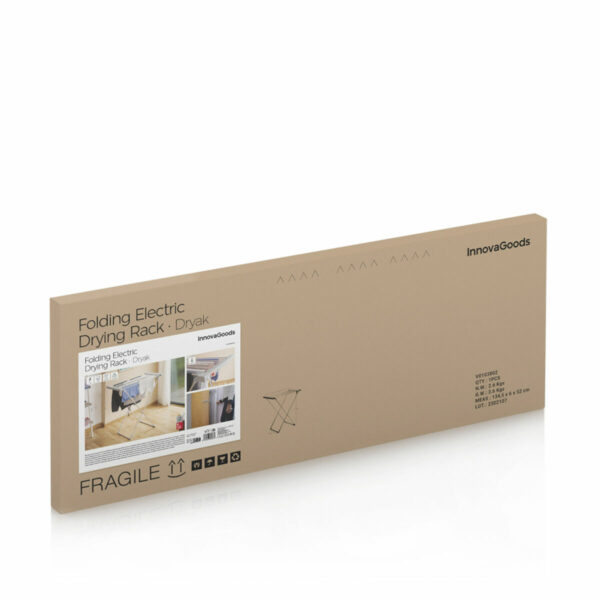 Embalagem Estendal Elétrico Dobrável 8 Barras 120W Embalagem do Estendal Elétrico Dobrável 8 Barras 120W – prática, segura e compacta