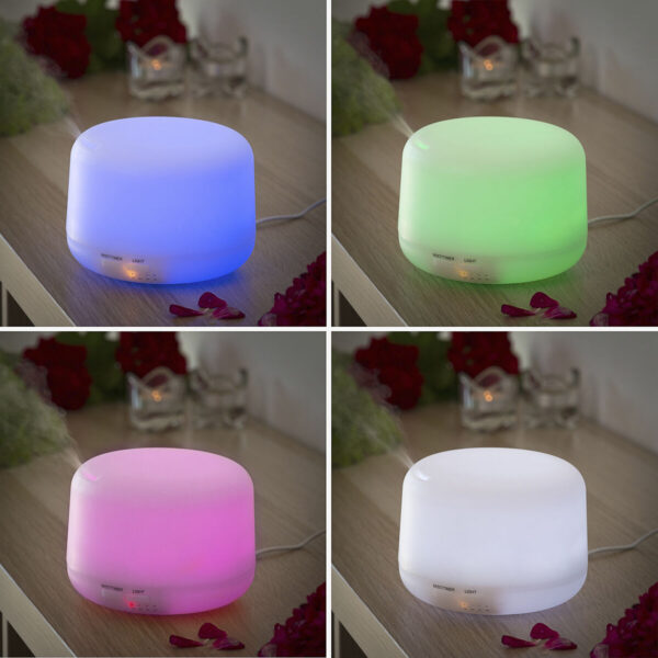 Difusor Ultrassónico LED Multicor – Aromaterapia e Humidificação Difusor de aromas ultrassónico com luz LED em várias cores