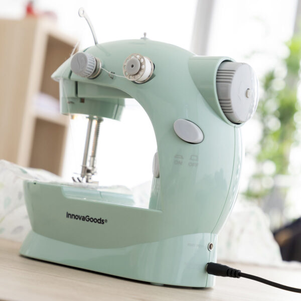 Mini máquina de costura portátil com LED – Compacta e fácil de usar Mini máquina de costura portátil verde com LED integrada para costuras rápidas e precisas, ideal para idosos e iniciantes