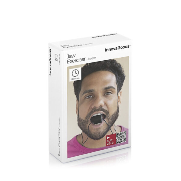 Exercitador de mandíbula Jaggler InnovaGoods – embalagem oficial Caixa do Exercitador de Mandíbula Jaggler InnovaGoods – treino facial para firmeza da pele