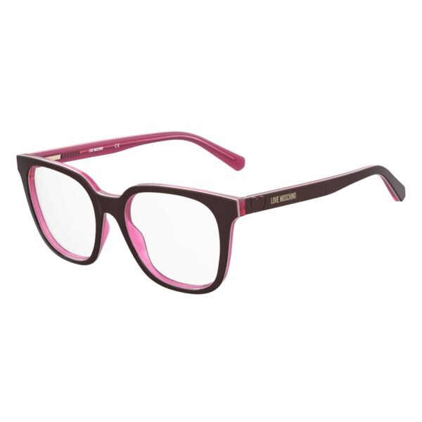Armação Love Moschino MOL590-LHF feminina, retangular em acetato castanho com interior rosa, Ø52 mm Armação Feminina Love Moschino MOL590-LHF Ø52 mm Acetato Castanho/Rosa