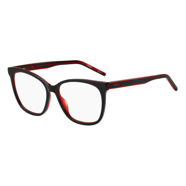 Armação de óculos feminina Hugo Boss HG-1251-OITF315 em acetato preto com detalhe vermelho, Ø53 mm Armação Feminina Hugo Boss HG-1251-OITF315 Ø53 mm Preto/Vermelho