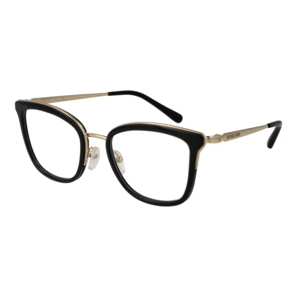 Armação Michael Kors 0MK3032 513332 – preto/dourado Armação de óculos feminina Michael Kors 0MK3032 513332 preto e dourado vista de perfil