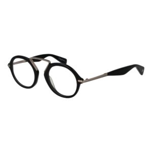Armação de óculos masculina Yohji Yamamoto YY1017 49019 preta, formato redondo, pronta para lentes graduadas