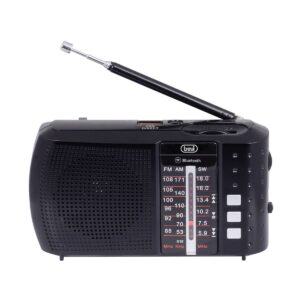 Trevi RA 7F20 BT – Rádio Portátil Bluetooth (Preto) Rádio portátil Trevi RA 7F20 BT preto com antena e mostrador, Bluetooth e entradas USB/MicroSD