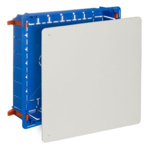 Caixa de vedação Solera 3248W em PVC azul com tampa branca, 250×250×50 mm, com membranas de película Caixa de Vedação Solera 3248W de película 250×250×50 mm