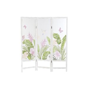 Biombo DKD Home Decor Tropical — MDF Transparente 150 × 2 × 180 cm Biombo DKD Home Decor tropical semitransparente em MDF 150 × 2 × 180 cm com folhas verdes e flores rosa