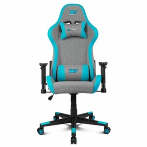 Cadeira de gaming DRIFT DR90 PRO azul, encosto alto, almofadas, apoios de braços e base com 5 rodas em nylon