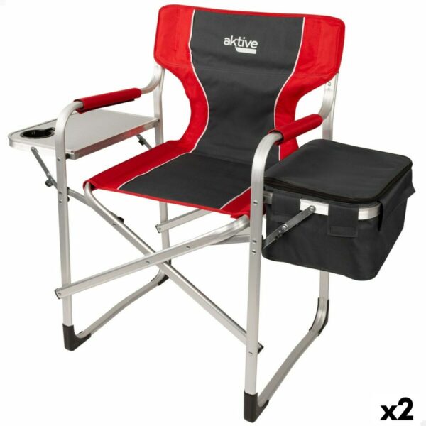 Cadeira Dobrável Campismo Aktive — Pack 2 — Cinzento/Vermelho 61×92×52 cm Cadeira dobrável de campismo Aktive cinzento/vermelho com mesa lateral, porta-bebidas e bolsa térmica (pack 2)