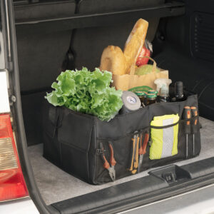 Organizador de Porta-malas Dobrável InnovaGoods 55 L – 3 compartimentos Organizador dobrável de porta-malas InnovaGoods com 3 compartimentos e base com velcro
