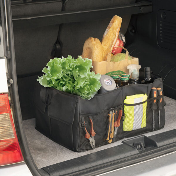Organizador de Porta-malas Dobrável InnovaGoods 55 L – 3 compartimentos Organizador dobrável de porta-malas InnovaGoods com 3 compartimentos e base com velcro