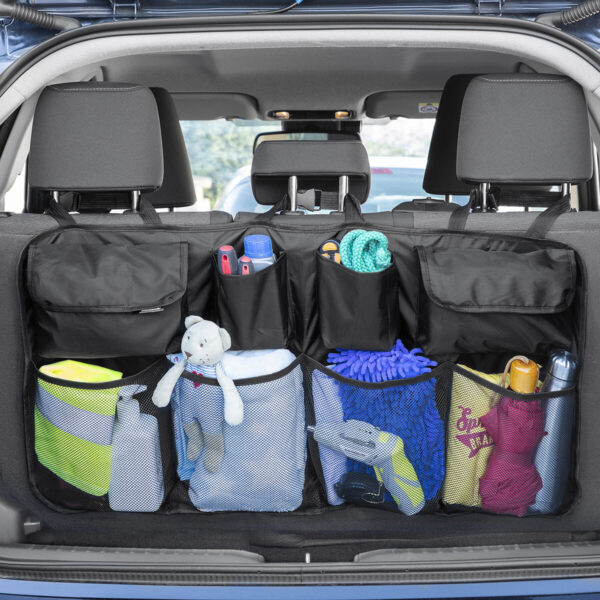 V0103675_0Organizador de Porta-Malas Trydink – 8 Bolsos, Impermeável e Ajustável Organizador de porta-malas Trydink InnovaGoods com 8 bolsos, 3 cintos e base com velcro, impermeável
