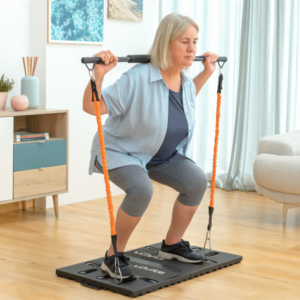 Sistema de Treino Integral Portátil Gympak Max InnovaGoods Pessoa a treinar com o Sistema de Treino Integral Portátil Gympak Max InnovaGoods em casa