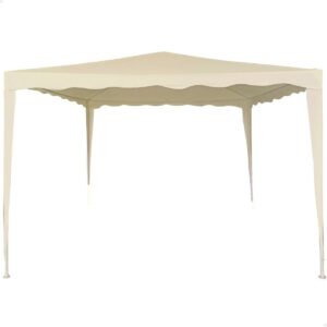 S8901236_0Gazebo creme de metal e poliéster montado em jardim, ideal para sombra e conforto exterior Gazebo creme de metal e poliéster montado em jardim, ideal para sombra e conforto exterior