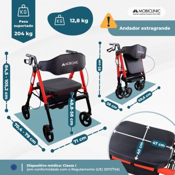 Andador Bariátrico Dobrável com Freios e Rodas 360º | Suporta até 204 kg - QA00206/07