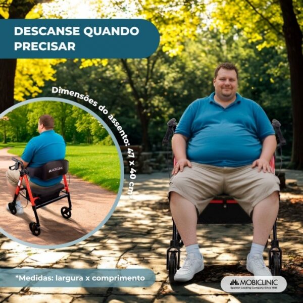 Andador Bariátrico Dobrável com Freios e Rodas 360º | Suporta até 204 kg - QA00206/07