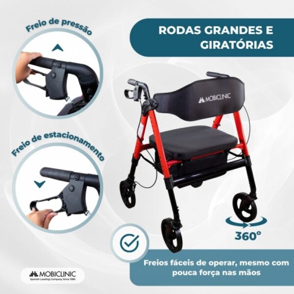 Andador Bariátrico Dobrável com Freios e Rodas 360º | Suporta até 204 kg - QA00206/07