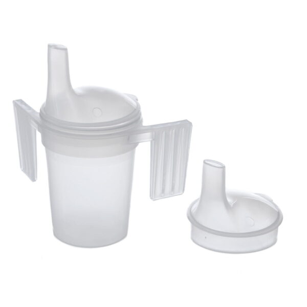 re2016_ha-fund-rf-895 Copo para beber RF-895 com duas tampas e pegas ergonómicas, ideal para idosos ou pessoas acamadas ingerirem líquidos com segurança.