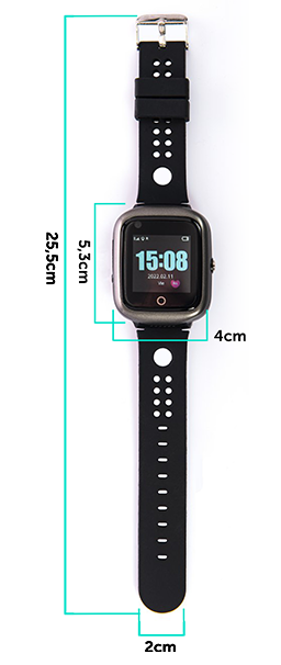 Dimensões do relógio GPS Nock Senior 4 para idosos com ecrã de 5,3 cm e largura de 4 cm